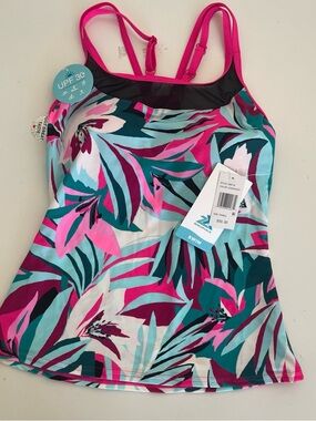 ZEROXPOSUR Swimwear Women Tropical Floral Print UPF 30 Tankini Swim Top Size XS